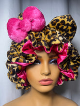 Load image into Gallery viewer, Leopard Print Ears 3d Adjustable Plush Bonnet to
