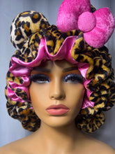 Load image into Gallery viewer, Leopard Print Ears 3d Adjustable Plush Bonnet to