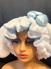 Load image into Gallery viewer, 100% Real silk Jumbo White Ears 3d XL Adjustable Plush Bonnet W/ silk bow