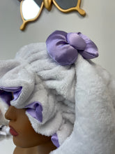 Load image into Gallery viewer, 100% Real silk Jumbo White Ears 3d XL Adjustable Plush Bonnet W/ silk bow
