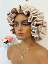Load image into Gallery viewer, Gold roses Adjustable Satin Bonnet