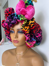Load image into Gallery viewer, Rainbow Leopard Animal Print 3D Plush Bonnet
