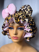 Load image into Gallery viewer, Leopard Print Ears 3d Adjustable Plush Bonnet to