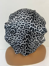 Load image into Gallery viewer, Silver Leopard Adjustable XL Satin Bonnet - Black Satin
