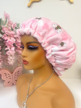 Load image into Gallery viewer, Bee Valentines Day Adjustable Plush Bonnet