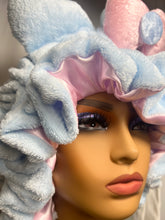 Load image into Gallery viewer, Light blue Cat Ears 3d Regular Size Adjustable Plush Bonnet