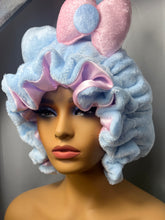 Load image into Gallery viewer, Light blue Cat Ears 3d Regular Size Adjustable Plush Bonnet