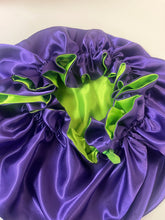 Load image into Gallery viewer, Purple &amp; Lime Reversible Adjustable XL Satin Bonnet
