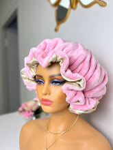 Load image into Gallery viewer, Bubblegum Pink ruffles plush bonnet adjustable
