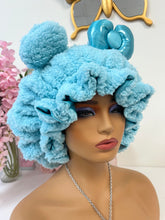 Load image into Gallery viewer, Icy blue Teddy 3d Adjustable Plush Bonnet
