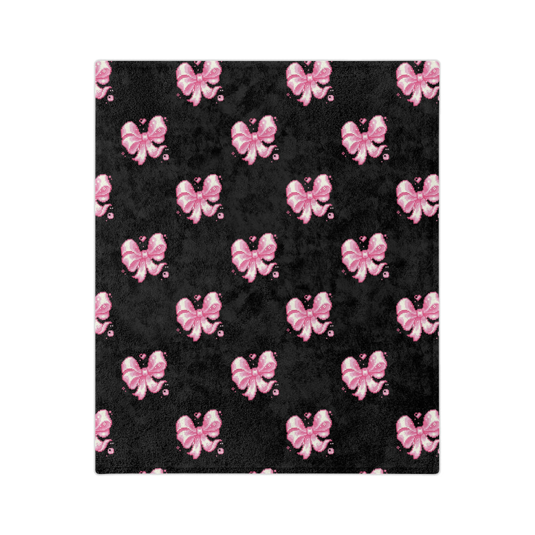 Pink bow Black Plush Blanket