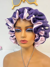 Load image into Gallery viewer, Purple Stars Adjustable Plush Bonnet w/ Ruffles

