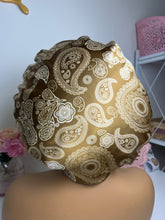 Load image into Gallery viewer, Goldish-Brown Paisley Ruffle Satin Bonnet

