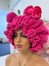 Load image into Gallery viewer, Hot Pink Teddy 3d Adjustable Plush Bonnet
