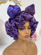 Load image into Gallery viewer, Purple Cat Ears 3d Adjustable Plush Bonnet
