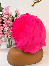 Load image into Gallery viewer, Hot Pink Ruffles plush bonnet adjustable
