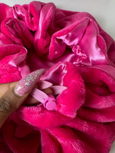 Load image into Gallery viewer, Hot Pink Ruffles plush bonnet adjustable

