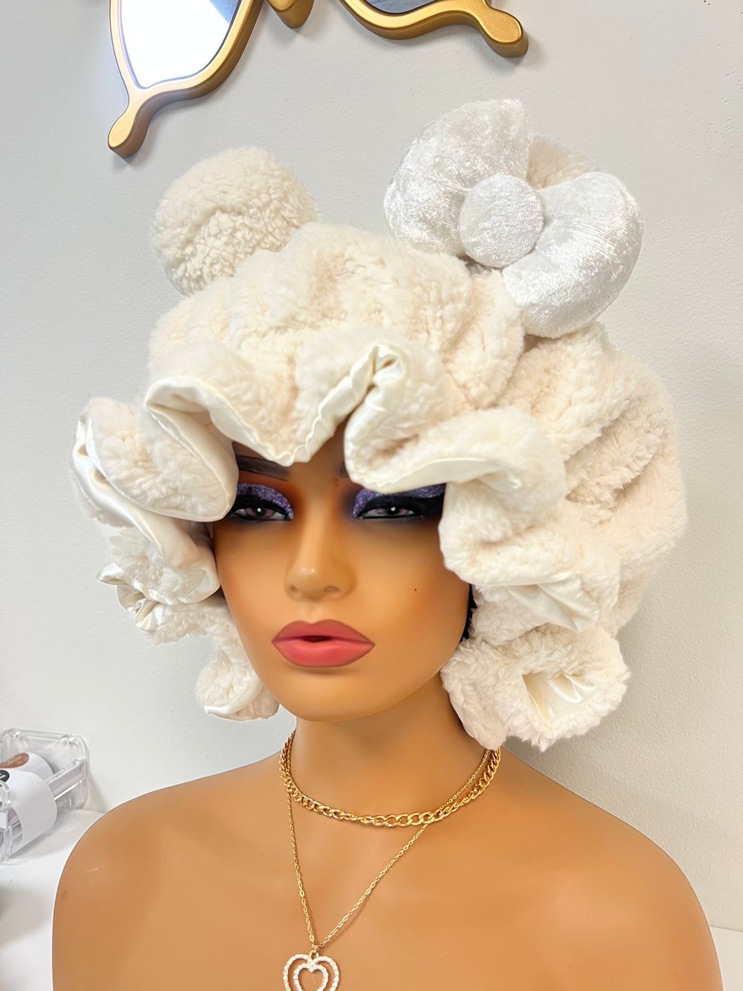 Cream Off-white Teddy Ears 3d Adjustable Plush Bonnet