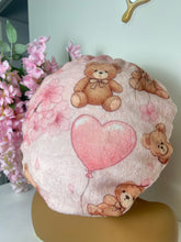 Load image into Gallery viewer, Pink Bears Valentines Day Adjustable Plush Bonnet
