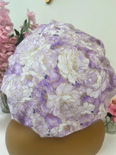 Load image into Gallery viewer, Lilac &amp; White Roses Cotton Satin Lined Bonnet
