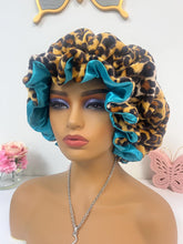 Load image into Gallery viewer, Brown Leopard ruffles plush bonnet adjustable
