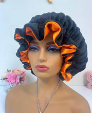 Load image into Gallery viewer, Black Plush Ruffles Adjustable Bonnets
