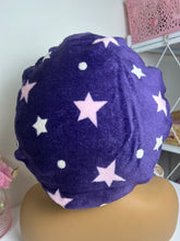 Load image into Gallery viewer, Purple Stars Adjustable Plush Bonnet w/ Ruffles
