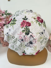 Load image into Gallery viewer, Floral Butterfly Adjustable Cotton Satin Lined Bonnet
