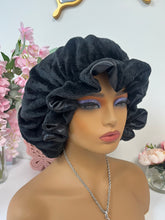 Load image into Gallery viewer, Black Plush Ruffles Adjustable Bonnets
