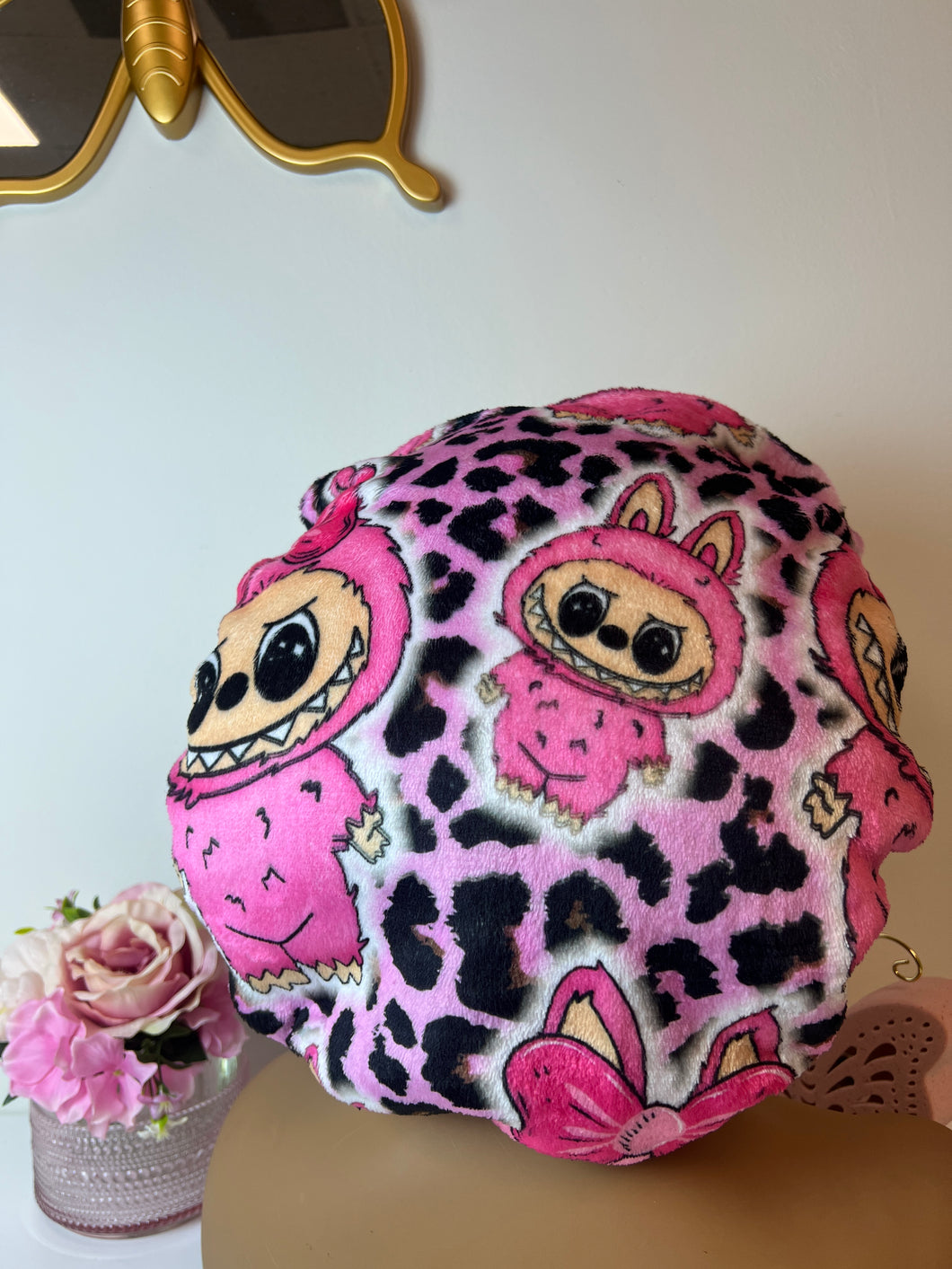 Pink Leopard Fufu Plush Adjustable Bonnet
