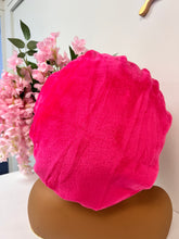Load image into Gallery viewer, Hot Pink Ruffles plush bonnet adjustable
