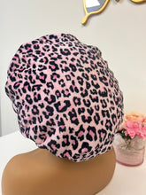 Load image into Gallery viewer, Pinky Leopard Ruffles plush bonnet adjustable
