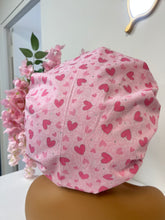 Load image into Gallery viewer, Bubblegum Pink &amp; Silver Hearts Adjustable Ruffles Cotton Bonnet
