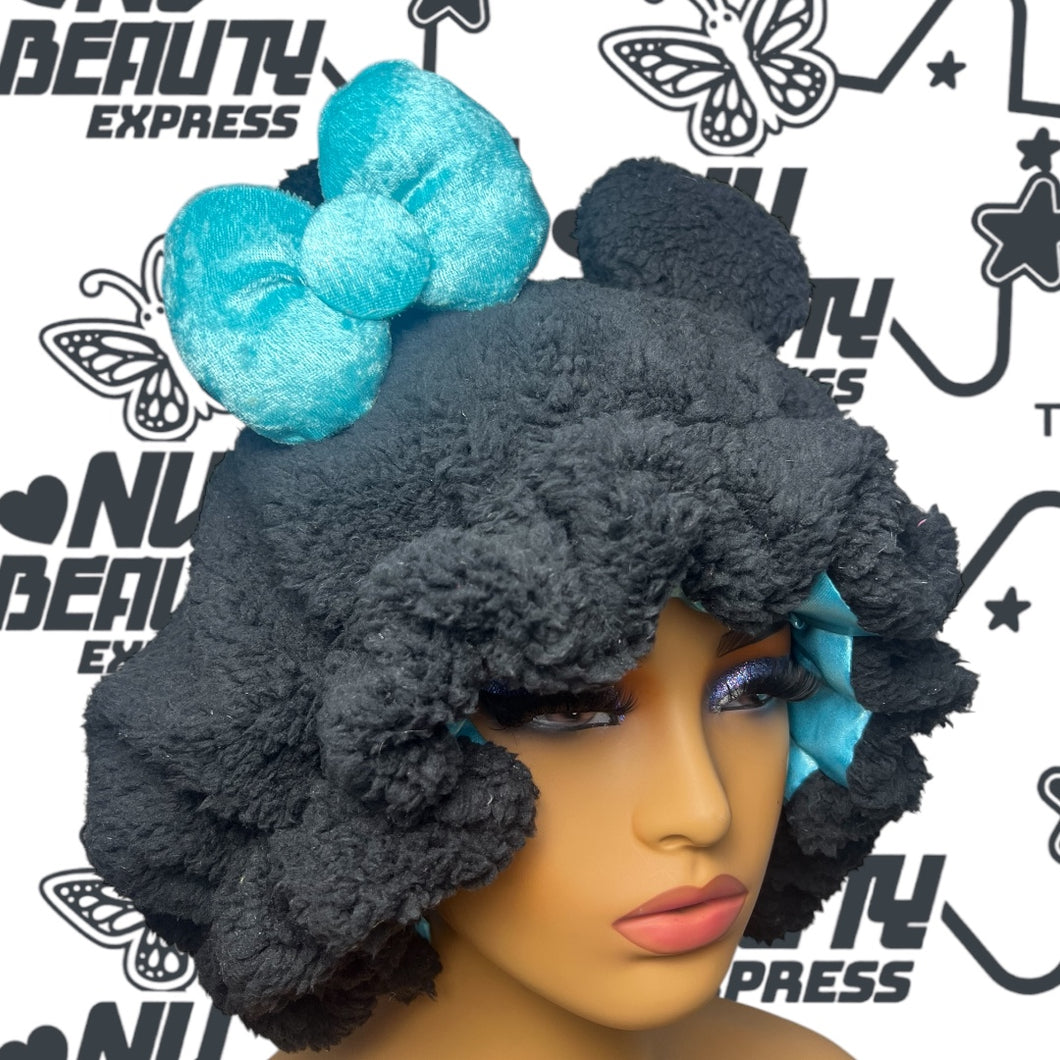 BLACK Teddy Ears 3d Adjustable Plush Bonnet
