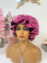 Load image into Gallery viewer, Hot Pink Bandanna Paisley Adjustable Cotton Satin Lined Bonnet
