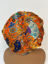 Load image into Gallery viewer, Orange Oriental Silky Soft satin bonnet with ruffles
