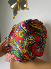 Load image into Gallery viewer, Red &amp; Navy Blue Oriental Silky Soft Satin Bonnet
