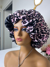 Load image into Gallery viewer, Pinky Leopard Ruffles plush bonnet adjustable
