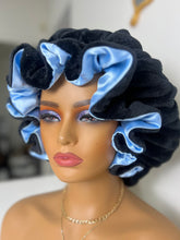 Load image into Gallery viewer, Black Plush Ruffles Adjustable Bonnets
