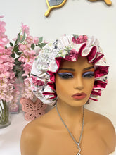 Load image into Gallery viewer, Floral Butterfly Adjustable Cotton Satin Lined Bonnet
