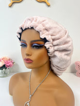 Load image into Gallery viewer, Rose Pink Black Bold Jesus, blush adjustable bonnet
