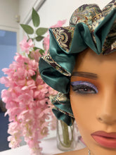 Load image into Gallery viewer, Emerald Paisley Adjustable Ruffles Cotton Bonnet

