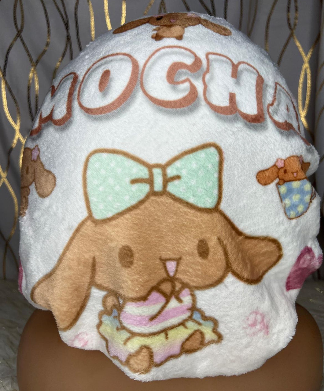Mocha Plush Bonnet w/ light pink satin
